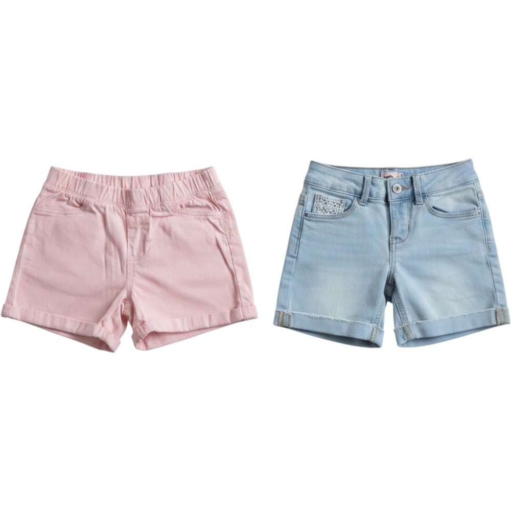 Girls Size 7 Summer Shorts Bundle(2 Pairs)– Heart Pocket Pink + Light Wash Denim